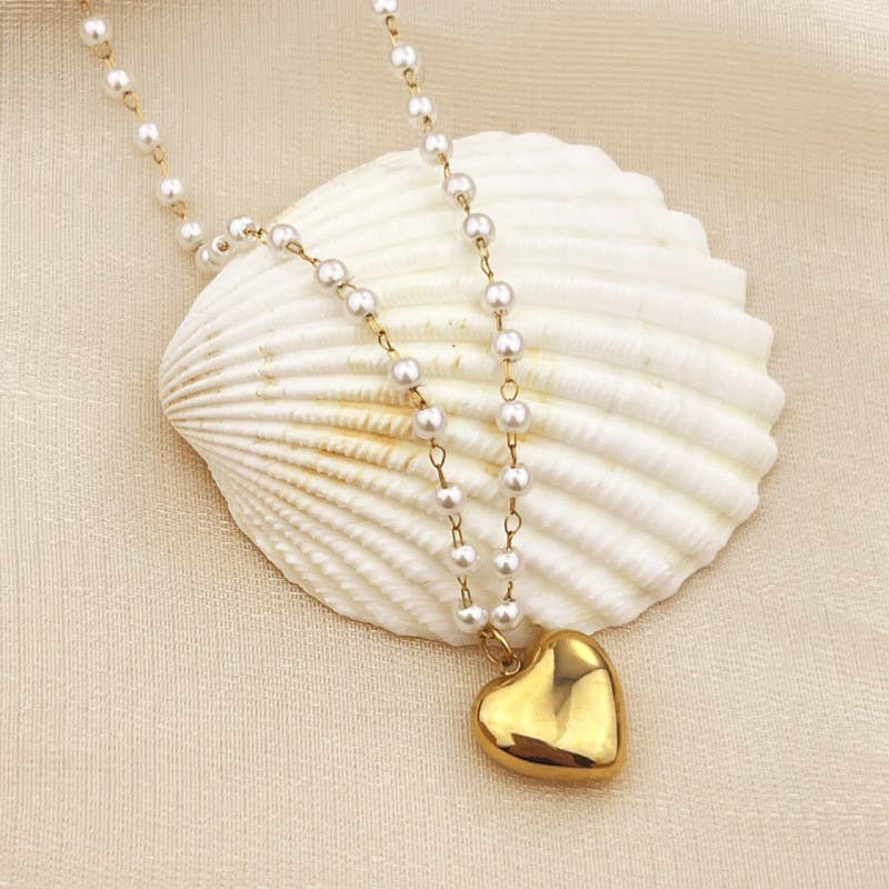 18K STAINLESS STEEL TARNISH FREE Pearl HEART NECKLACE - The Edit LLC