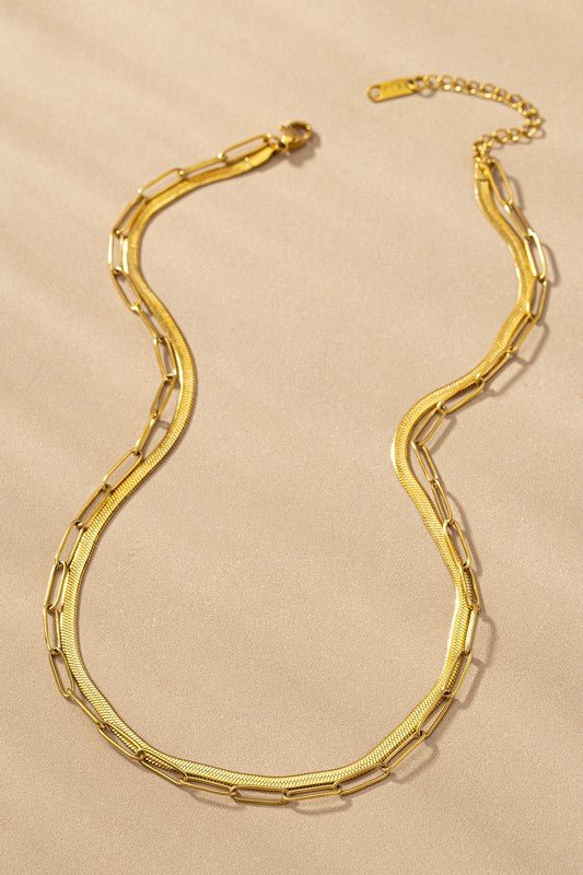 2 LAYER PAPER CLIP AND HERRINGBONE CHAIN NECKLACE - The Edit LLC