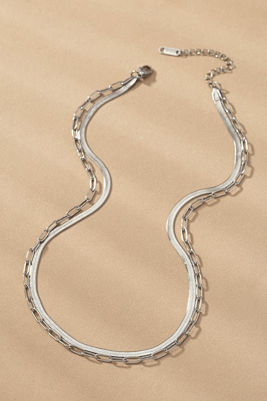 2 LAYER PAPER CLIP AND HERRINGBONE CHAIN NECKLACE - The Edit LLC