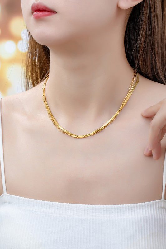 2 LAYER PAPER CLIP AND HERRINGBONE CHAIN NECKLACE - The Edit LLC