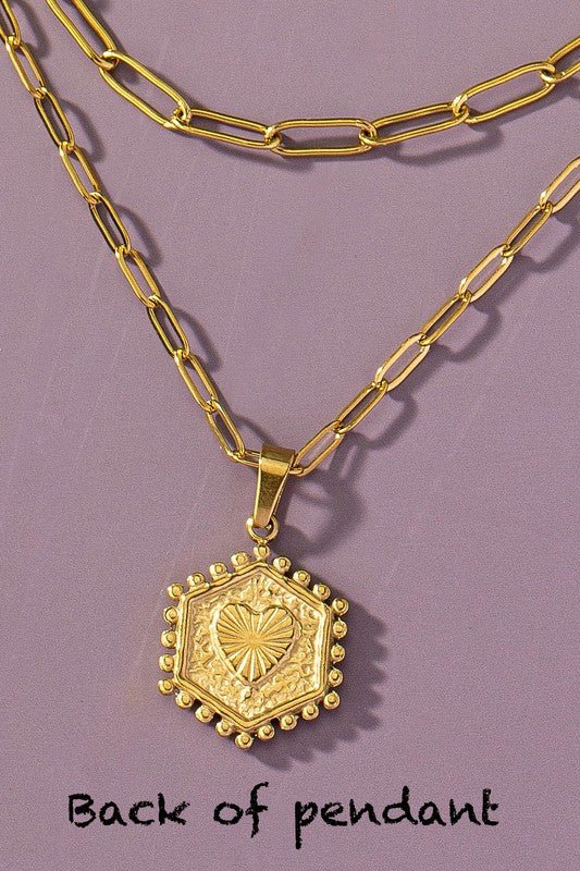 2 row brass double sided hexagon initial necklace - The Edit LLC