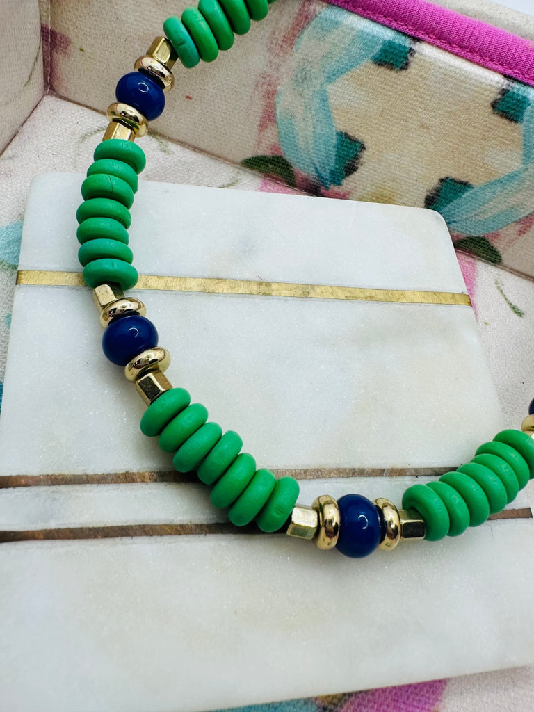 2 Tone Disc Beaded Bohemian Adjustable Collar Necklace: Green - The Edit LLC