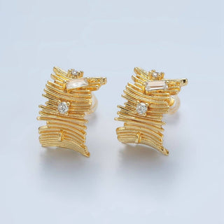 24K Gold Filled CZ Line Band Open Loop C-Shaped Hoop Earrings Findings | Z939 - The Edit LLC