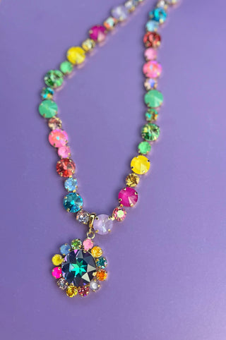 Lux Rainbow Variety Stone Necklace - Removable Flower Gem Stone
