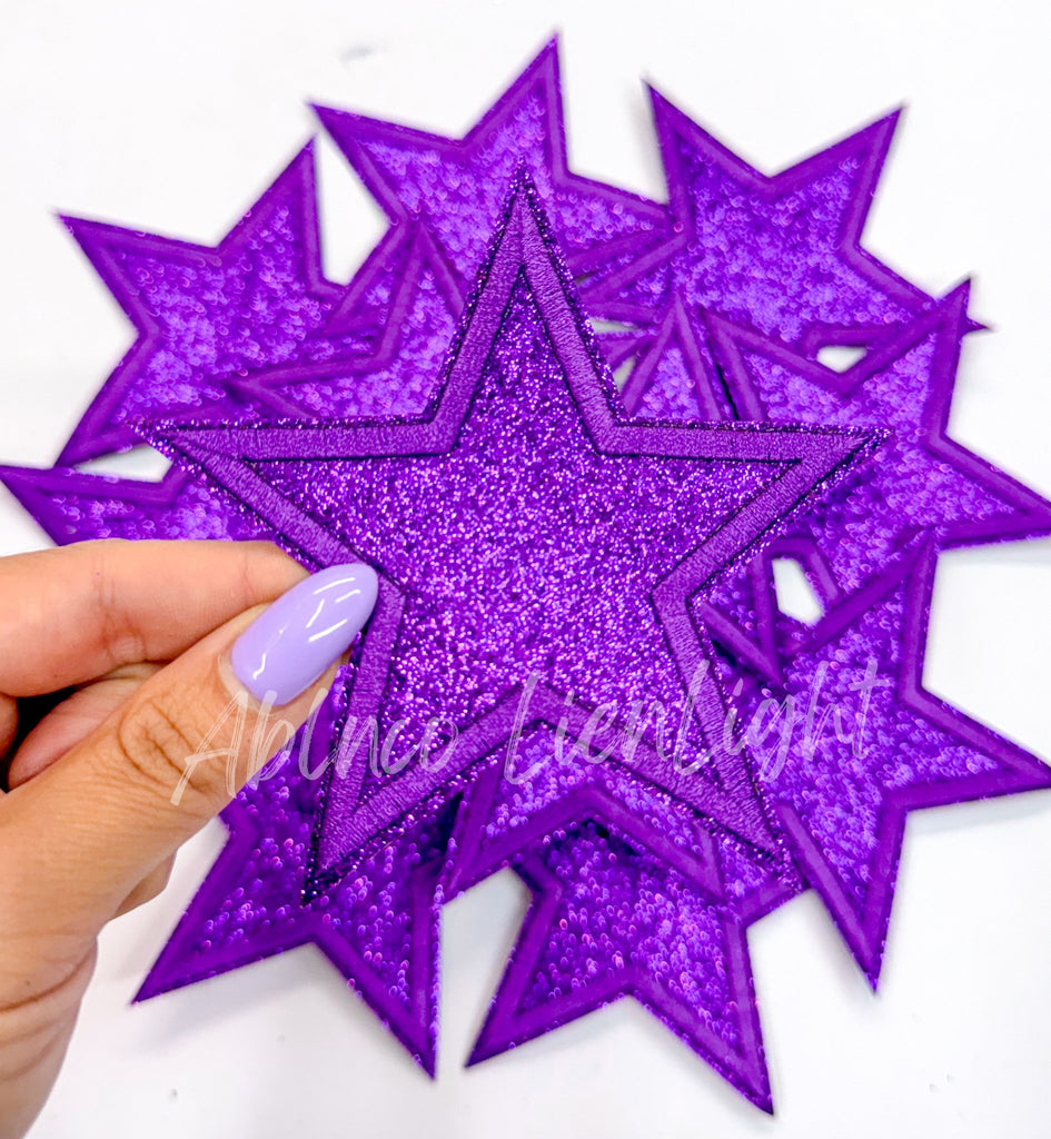 3” Purple glitter star embroidery patch iron on  - The Edit LLC