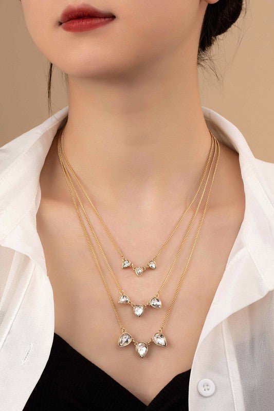 3 row teardrop stone charm necklace - The Edit LLC