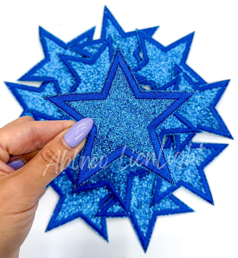 3” Royal blue glitter star embroidery patch iron on  - The Edit LLC