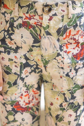 36862 Front and Back Pocket Floral Print Pants: Olive / S - The Edit LLC
