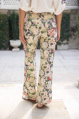 36862 Front and Back Pocket Floral Print Pants: Olive / S - The Edit LLC