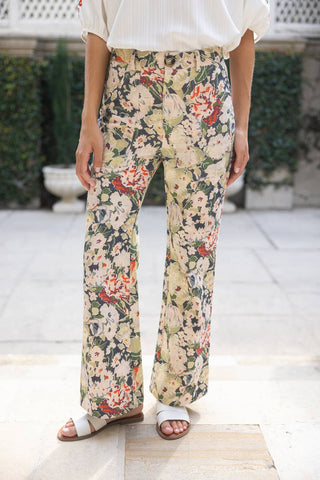 36862 Front and Back Pocket Floral Print Pants: Olive / S - The Edit LLC