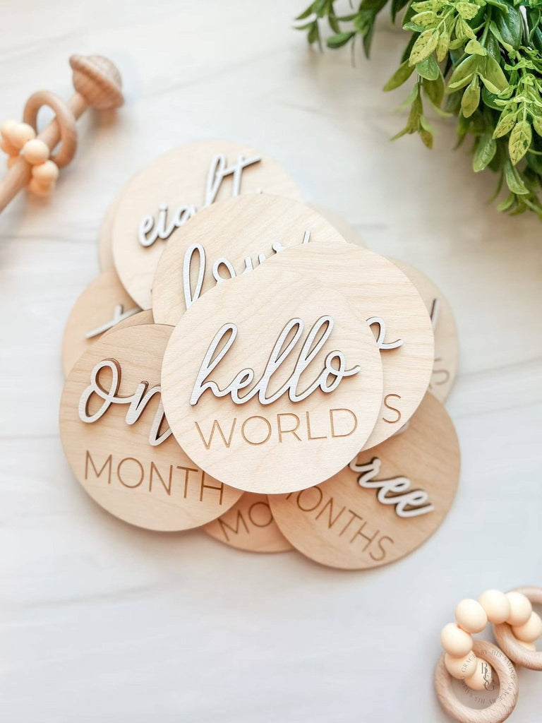 3D Wooden Monthly Milestone Discs For Baby Photos - The Edit LLC