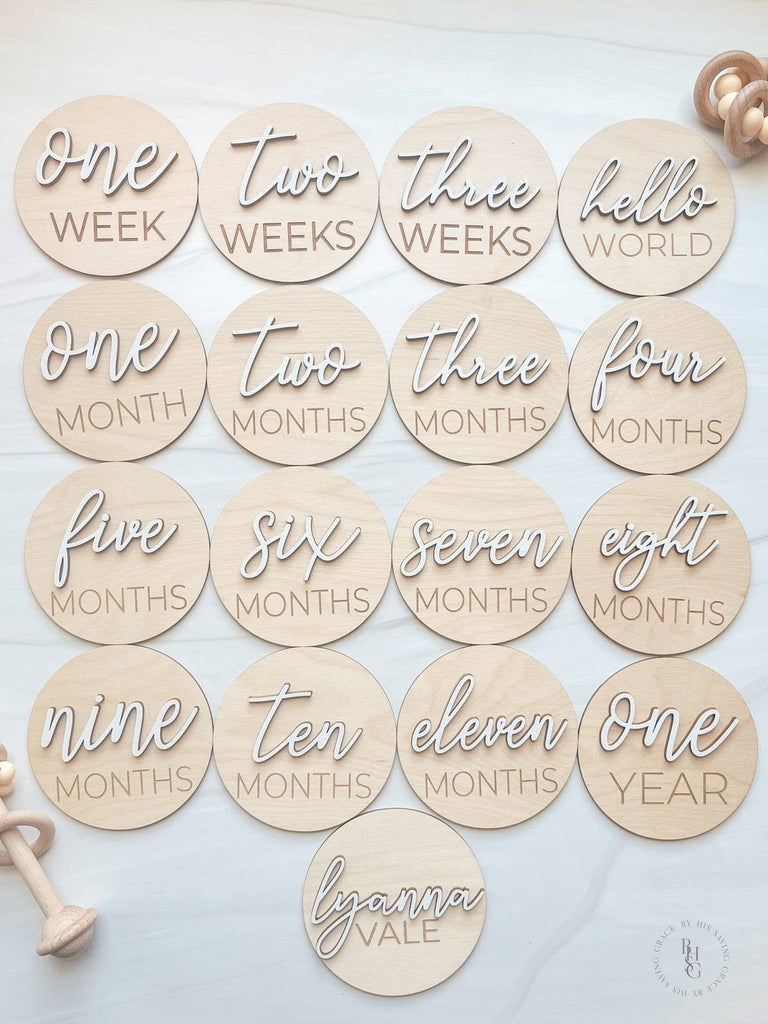 3D Wooden Monthly Milestone Discs For Baby Photos - The Edit LLC