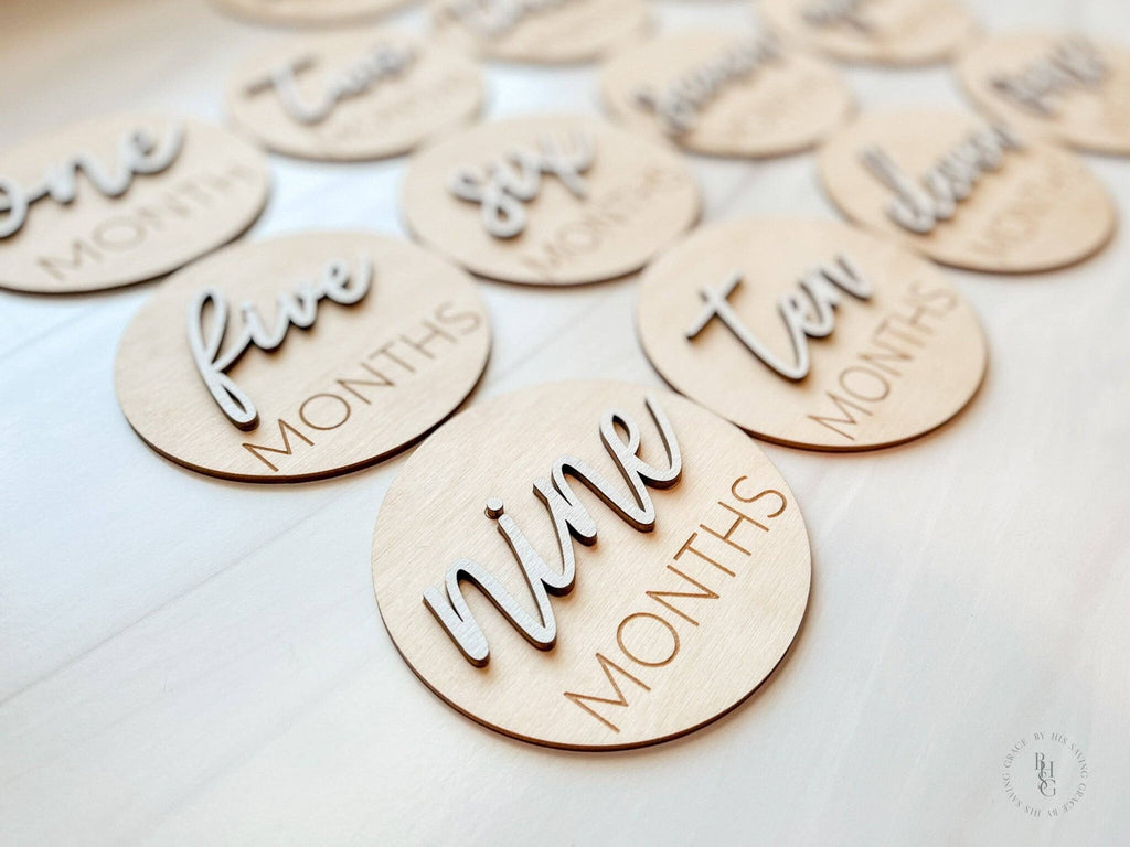 3D Wooden Monthly Milestone Discs For Baby Photos - The Edit LLC