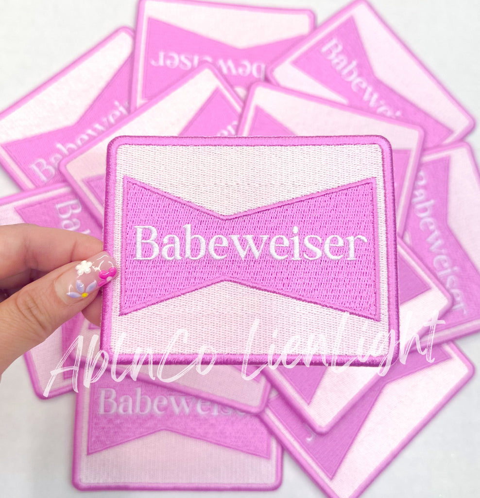 4” small Babeweiser beer pink trucker hat iron on patch - The Edit LLC