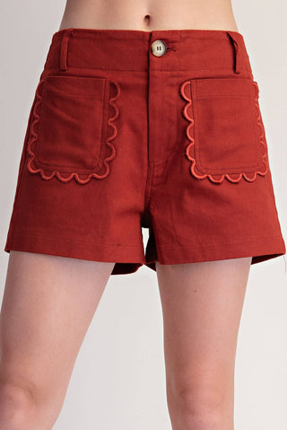 Rust Scallop Detail Pocket Colette Shorts