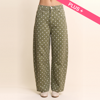 Plus - High-Waist Polka Dot Barrel Pants