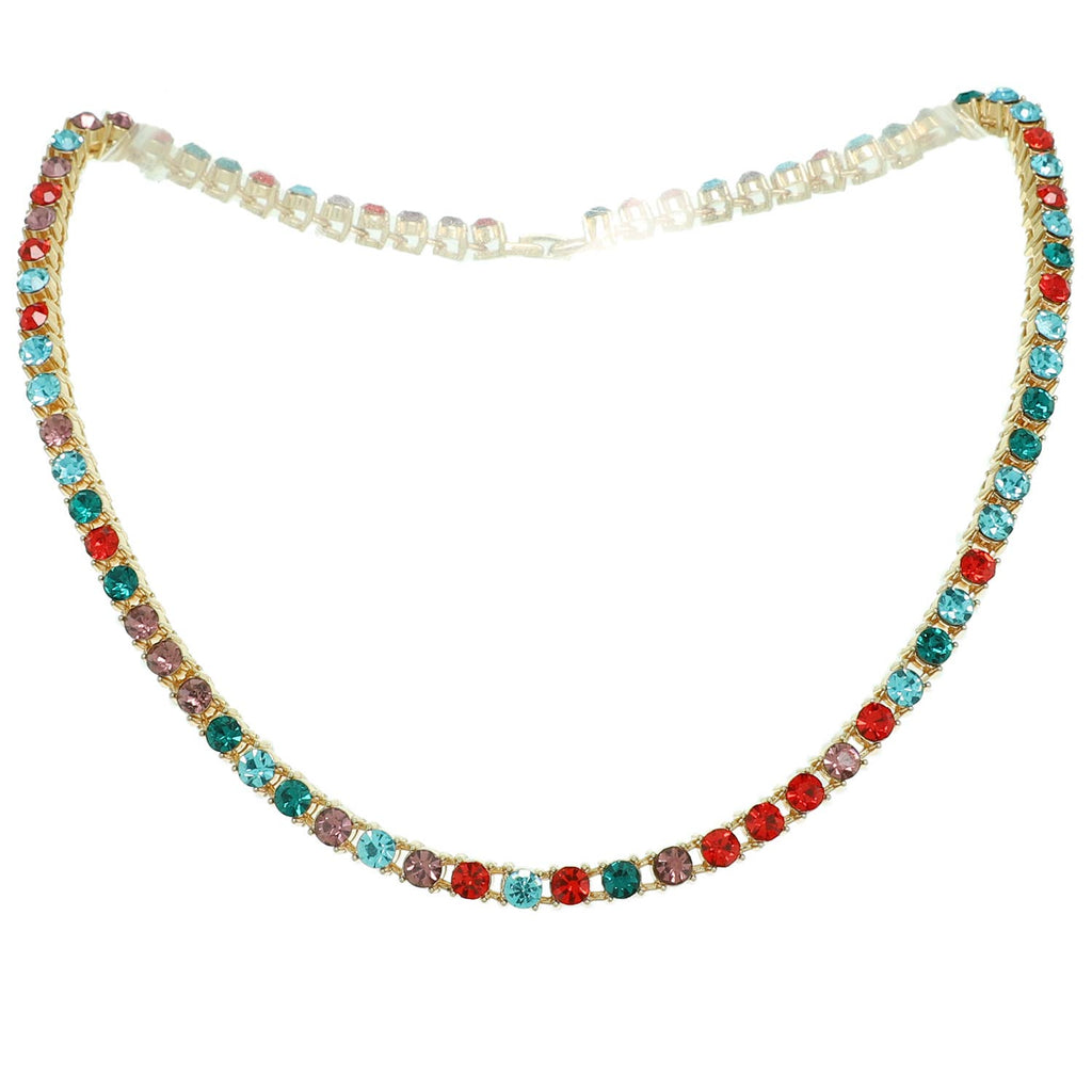 5MM Crystal Gemstone Tennis Necklace : Gold Multicolor - The Edit LLC