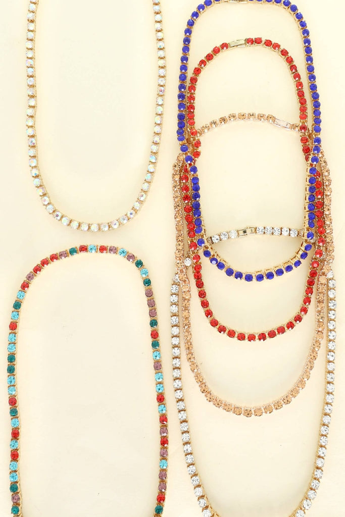 5MM Crystal Gemstone Tennis Necklace : Gold Multicolor - The Edit LLC