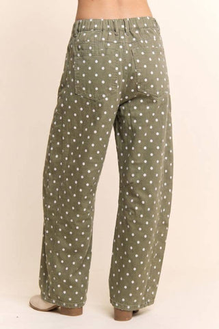 Olive High-Waist Polka Dot Barrel Pants