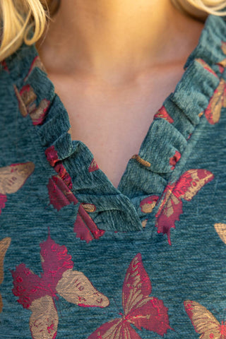 Contrast Collared V-Neck Plaid Knit Top