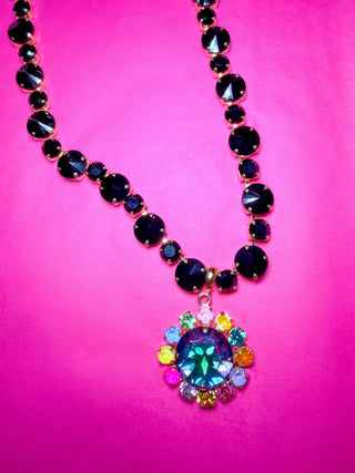 Lux Black Variety Stone Necklace - Removable Volcano Flower Gem