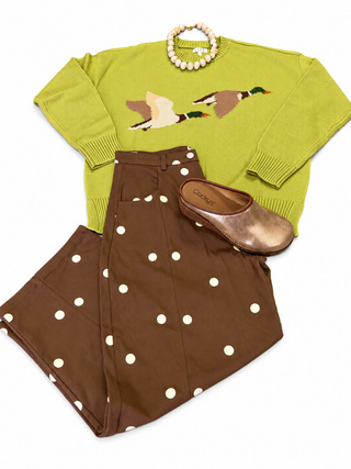 Green Flying Duck Intarsia Crew Neck Sweater