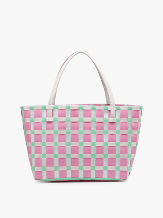 Abigail Basketweave Tote Bag – Vegan Leather Straps | M2334 : Multi-Blue - The Edit LLC