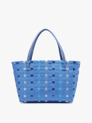 Abigail Basketweave Tote Bag – Vegan Leather Straps | M2334 : Multi-Blue - The Edit LLC