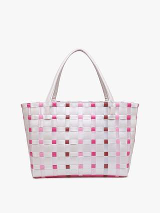 Abigail Basketweave Tote Bag – Vegan Leather Straps | M2334 : Multi-Pink - The Edit LLC
