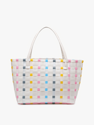 Abigail Basketweave Tote Bag – Vegan Leather Straps | M2334 : Multi-Pink - The Edit LLC