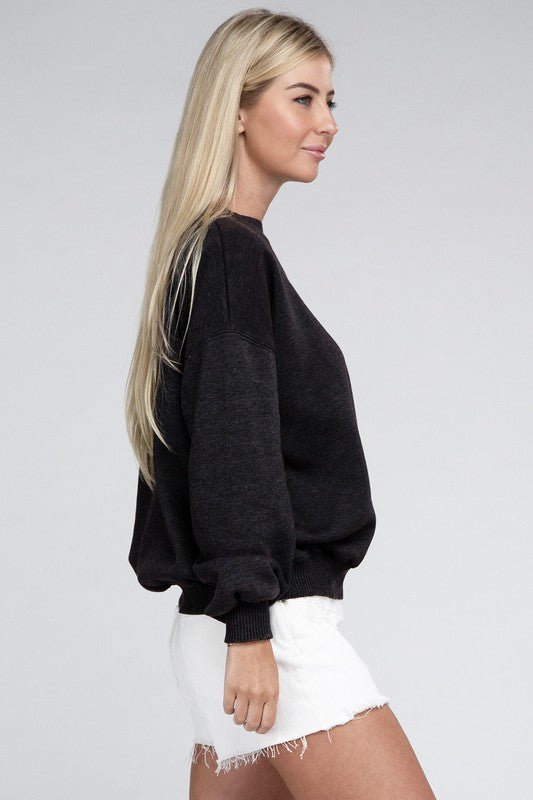 Acid Wash Fleece Oversized Pullover - The Edit LLC