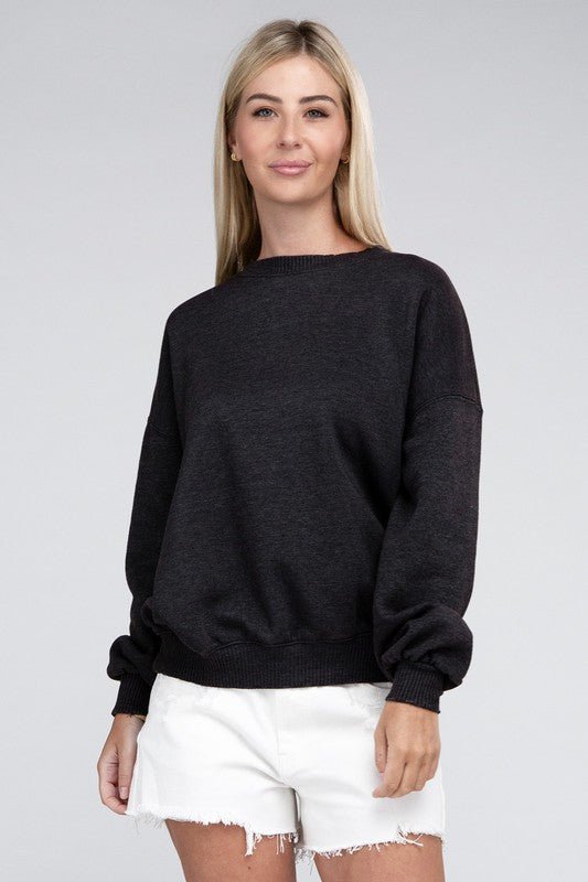 Acid Wash Fleece Oversized Pullover - The Edit LLC