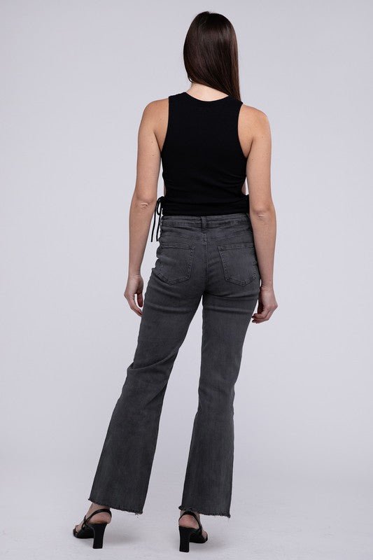 Acid Washed Frayed Cutoff Hem Straight Wide Pants - The Edit LLC