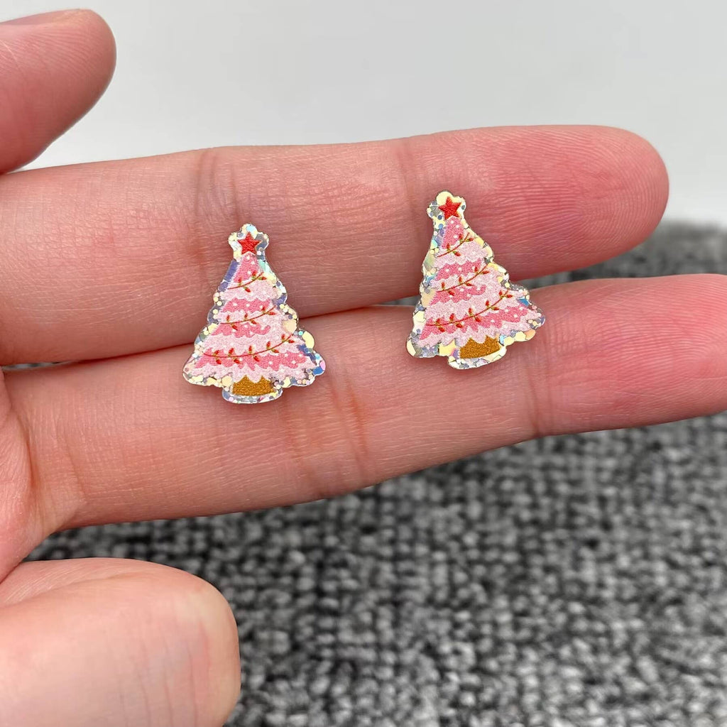 Acrylic Pink Christmas Tree Ear Studs - The Edit LLC