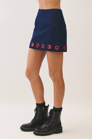 Grommet Detail Denim Mini Skirt