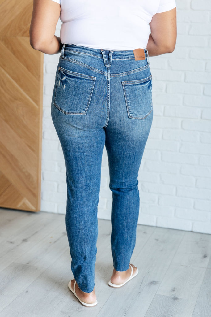 Alba High Rise Control Top Distressed Hem Skinny Jeans - The Edit LLC