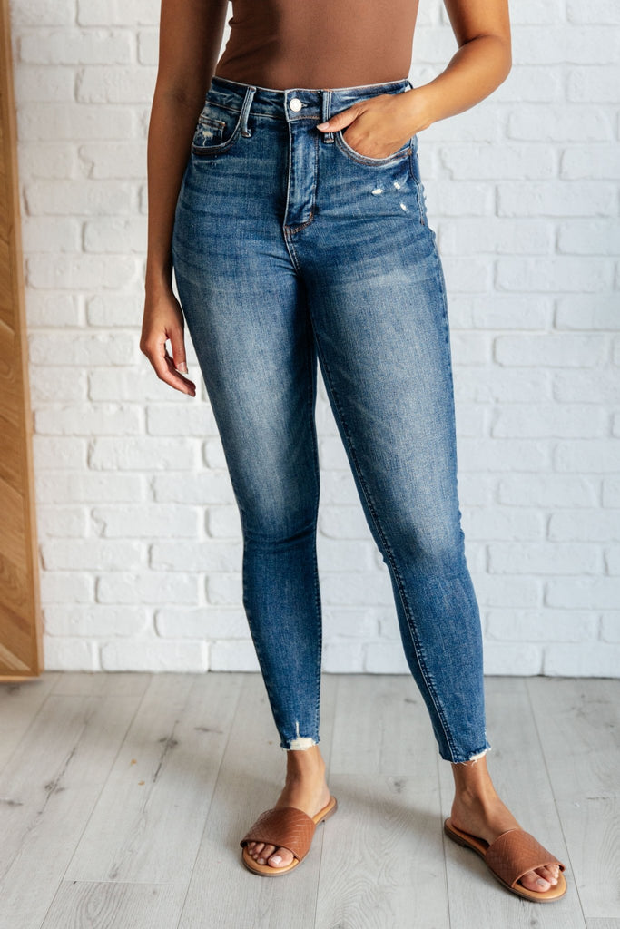 Alba High Rise Control Top Distressed Hem Skinny Jeans - The Edit LLC