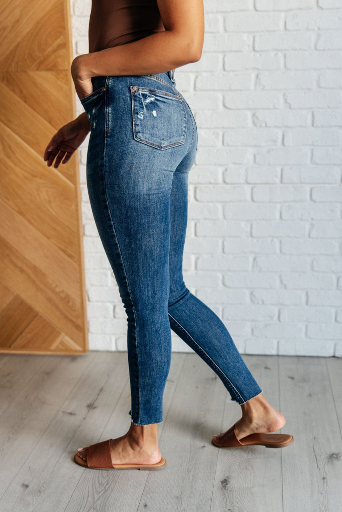 Alba High Rise Control Top Distressed Hem Skinny Jeans - The Edit LLC