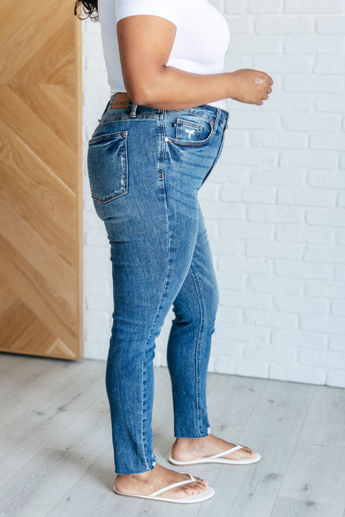 Alba High Rise Control Top Distressed Hem Skinny Jeans - The Edit LLC