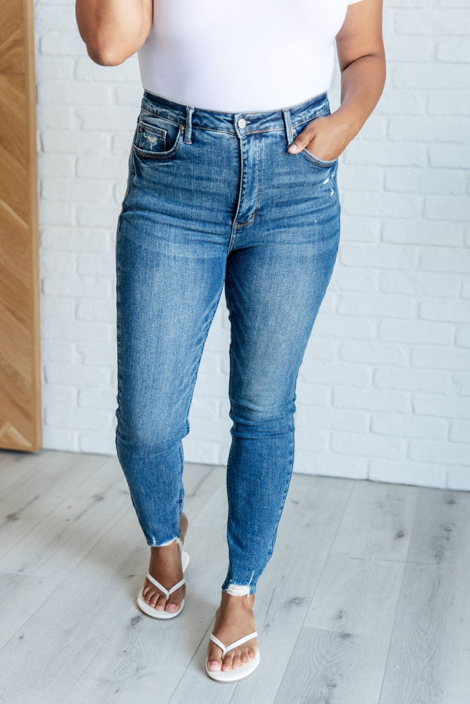 Alba High Rise Control Top Distressed Hem Skinny Jeans - The Edit LLC