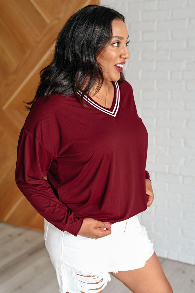 All Out Comfort V - Neck Pullover in Red Merlot - The Edit LLC