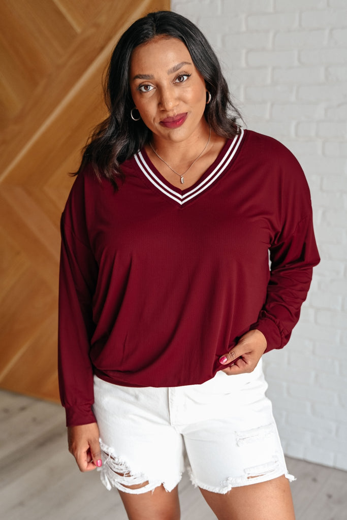 All Out Comfort V - Neck Pullover in Red Merlot - The Edit LLC