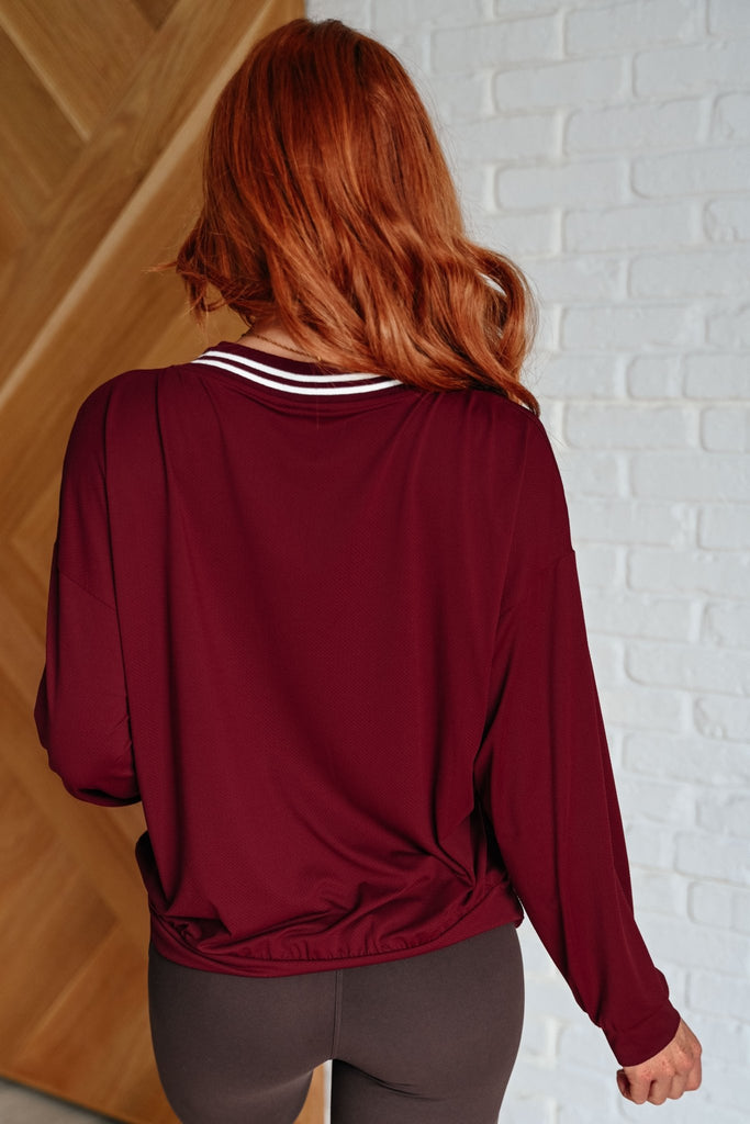 All Out Comfort V - Neck Pullover in Red Merlot - The Edit LLC