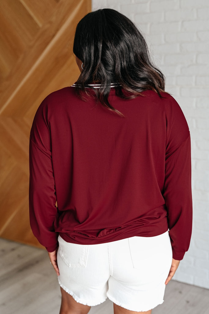 All Out Comfort V - Neck Pullover in Red Merlot - The Edit LLC