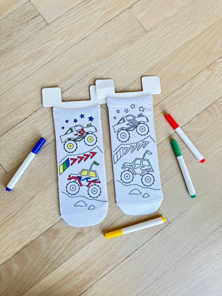 Ankle Socks - DIY Coloring Kit - Monster Truck Mania - The Edit LLC