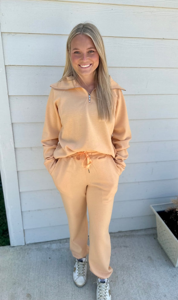 Apricot Quarter Zip Pullover + Jogger Modal Travel Set - The Edit LLC