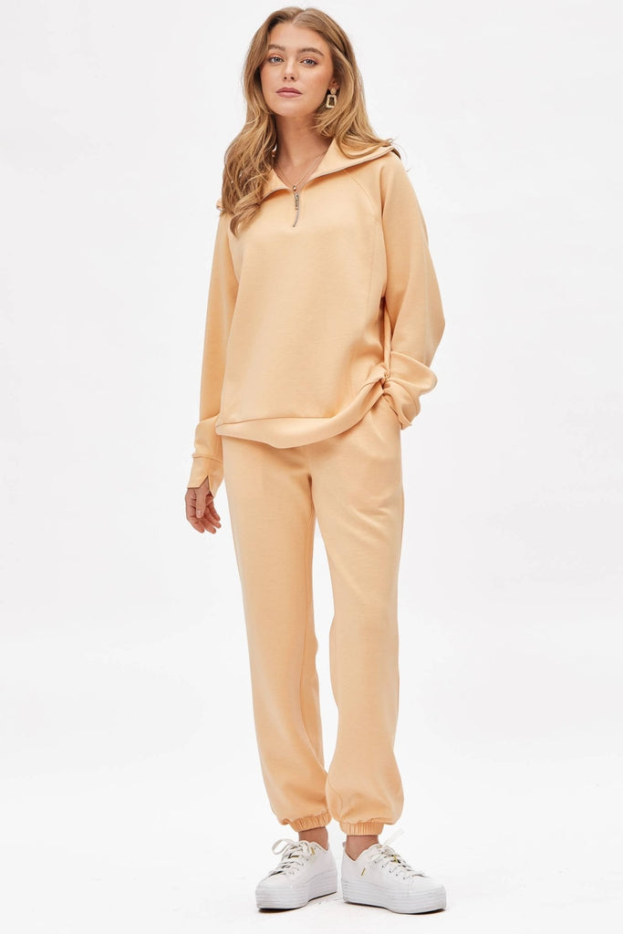 Apricot Quarter Zip Pullover + Jogger Modal Travel Set - The Edit LLC