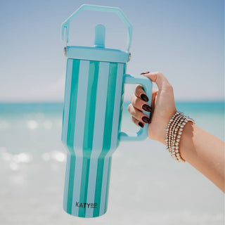 Aqua and Green Striped 38 Oz Cabana Jug Tumbler: Aqua and Green Stripe - The Edit LLC