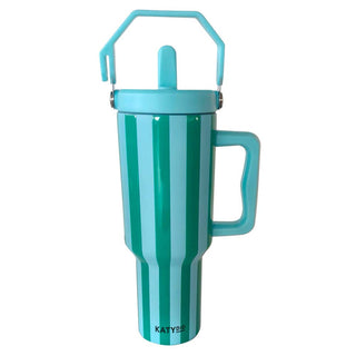 Aqua and Green Striped 38 Oz Cabana Jug Tumbler: Aqua and Green Stripe - The Edit LLC