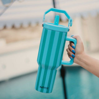 Aqua and Green Striped 38 Oz Cabana Jug Tumbler: Aqua and Green Stripe - The Edit LLC